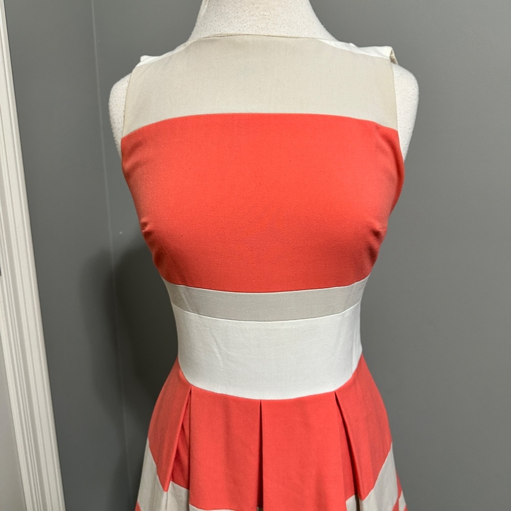 Ralph Lauren A line horizontal stripped dress in coral tan and cream - Picture 3 of 6